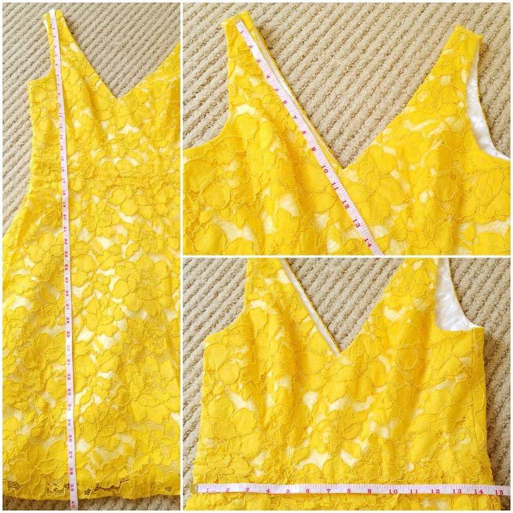 NWT Monique Lhuillier Yellow Lace Cocktail Dress - Picture 6 of 8